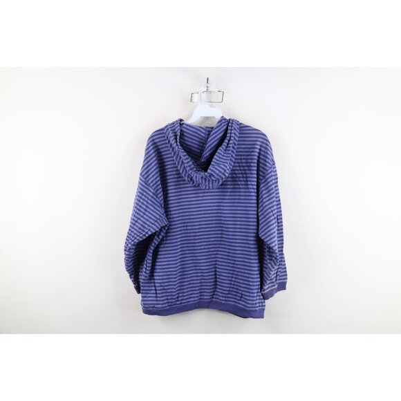 Vintage 90s Esprit Womens Small Spell Out Babydoll Striped Hoodie T-Shirt Purple - Picture 8 of 10